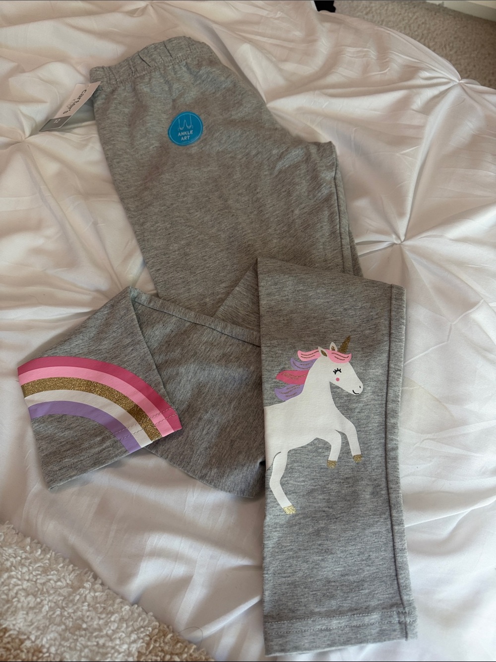 Carters Kids Gray Unicorn & Rainbow Leggings - size 12 nwt